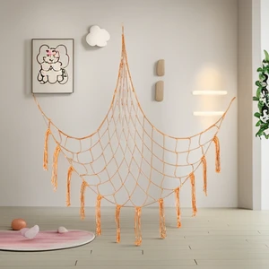 Handmade Woven Cotton Rope Toy Storage Mesh Bag With Tassel Home Decoration Wall Hanging
