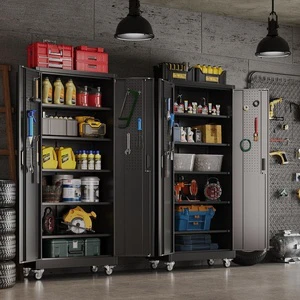 Multifunctional Modern Home Furniture Storage Cabinet Door Pegboard Lockable Metal 5 Adjustable Shelves Easy Assembly Living