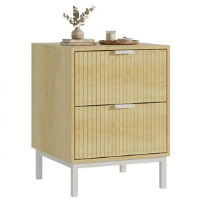Modern Oak Veneer Bedside Table Wooden Bedroom Night Stand Nightstand With 2 Drawer