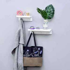 Natural Bamboo Floating Shelf with 3 Hooks Eco-Friendly Minimalist Design for Kitchen Bathroom Living Room Wall Mount Coat Rack