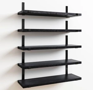 Modern Black Solid Wood Floating Hanging Shelves Double Tiers Wall Mounted Storage Rack for Kitchen Bathroom or Living Room