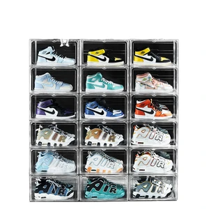 Transparent Acrylic Magnetic Drop Side Open Door Shoe Storage Container Box Foldable Sneaker Organizer Case for Shoe