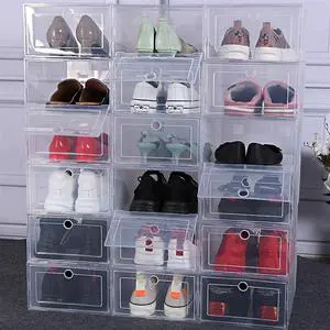 Wholesale Clear Acrylic Plastic Shoe Box Custom Display Sneaker Case with Magnets Stackable Storage for Living Room