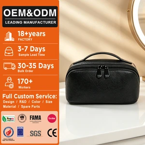 KONCAI Custom Logo Waterproof Portable PU Travel Cosmetic Bag Vegan Leather Makeup Toiletries Organizer Bag With Handle