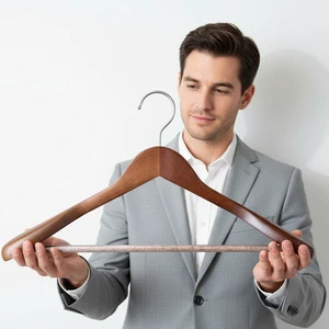 Wide Shoulder Coat Hanger Wood Suit Garment Hanger with Anti Slip Bar