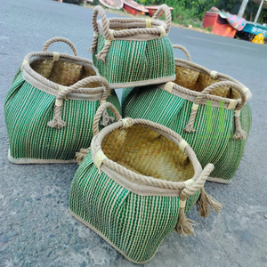 Rectangle Seagrass Storage Basket with Rope Handle Handmade Boho Bag From HNH Craft Vietnam