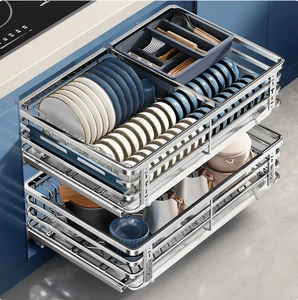 Double-Layered Stainless Steel Drawer Organizer for Kitchen Cabinets with Storage Bowls and Dishes & Utensils Made in China