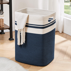Laundry Hamper Laundry Basket Tall Cotton Storage Basket With Handles Decorative Blanket Baskets For Living Room