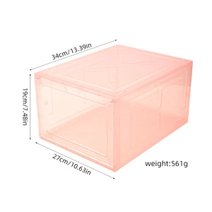 Stackable Black Transparent Plastic Shoe Storage Box Drop Front Visible Panel Household Footwear Sorting Organizer