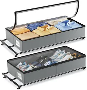 Customized Under Bed Storage Bins with Wheels Clear Lids Rolling Organizer for Clothes Shoes Toys Blankets