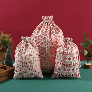 Large-sized Christmas Cotton Fabric Storage Bag - Holiday Candy Gift Bundle Storage Bag - Reindeer Storage Bag