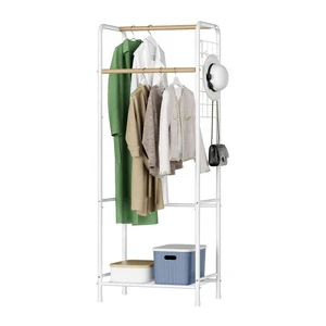 Garment Rack Clothes Organizer Double Rod Hanger Portable Clothing Storage Sturdy Coat Shelves Freestanding Living Room Laundry