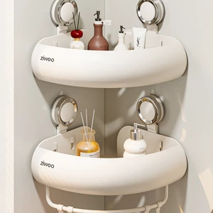 Suction Cup Bathroom Storage Rack For Washbasin, Bathroom Corner Basket,No Drilling, Shower Wall Corner Triangle Storage Shelf
