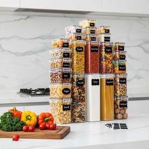 Food-Grade Plastic Storage Jars - Various Size Sets Airtight Stackable Dry Goods Pasta Grains Dried & Snacks For Kitchen Storage