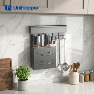 Unihopper Aluminum Alloy Wall-Mounted Kitchen Storage Rack with Knife Holder Utensils Hooks Rack Hanger