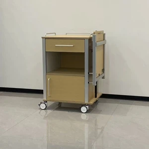 515*483mm MDF Ward Bedside Locker Foldable Height Adjustable Overbed Table Spray Coated Steel Side Plates