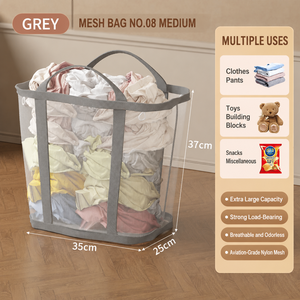 Multi Functional Mesh Laundry Basket Foldable Storage Basket With Handles For Clothes Toys Blanket Bathroom Organization