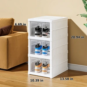 3 Tier Collapsible Transparent Foldable Shoe Cabinet with European Style Portable Design for Living Room Storage