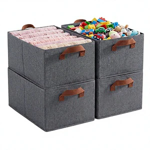 Foldable Fabric Closet Storage Bins 4 Pack, 45L Clothes Organizer with Handles, Modern Design for Toys Books
