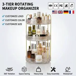 Rotating Makeup Organizer for Vanity 3 Tier Perfume Skincare Storage for Women 360° Spinning Cosmetic Holder Dresser Countertop