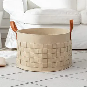 Newest Designed Eco-friendly Beige Felt Woven Storage Basket Handmade Basket for Blankets Living Room Storage Basket