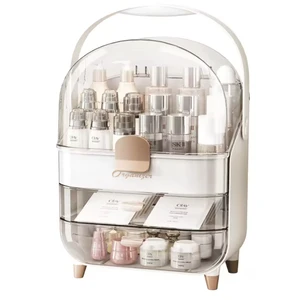 Luxury PET Cosmetic Storage Box, Large Capacity Transparent Makeup Organizer with Handle, Portable Dustproof Vanity Case