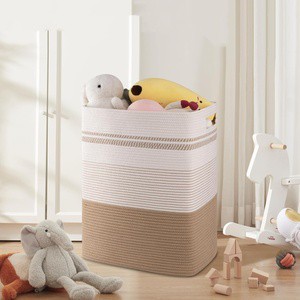 Cedar Space Large Laundry Basket Hamper Decorative Storage Cotton Rope Woven Basket For Blankets, Clothes Hamper For Living Room