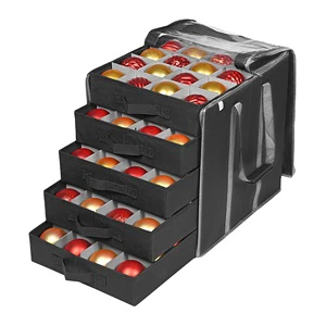 Christmas Ornament Storage Boxes with Dividers 5 Separate Trays Ornament Holder Keeps 100 Holiday Ornaments Durable Carrying Bag