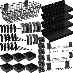 JH-Mech Slatwall Organizer Kit 40 Pieces for Effortless Garage Storage Metal Heavy Duty Slatwall Hook