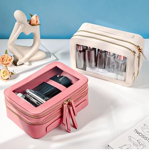 Custom Logo Large Capacity Waterproof Portable Clear Travel Toiletry Bag Skincare Cosmetic Makeup Organizer Bag for Women