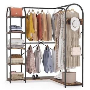 Tribesigns Free-standing L Shaped Closet Organizer with Hanging Rods Clothing Heavy Duty Metal Clothing Rack for Bedroom