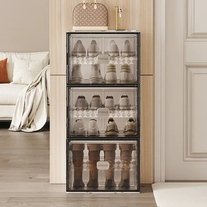 Wholesale Haogle Custom Size Plastic Shoes Case Thickened Transparent Drawer Case Stackable Folding Plastic Foldable Storage Box