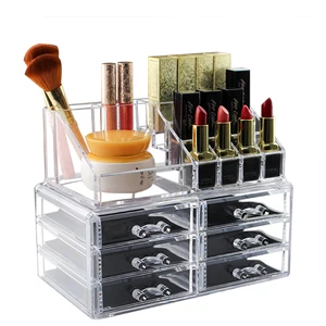 Classic Clear Acrylic Makeup & Jewelry Storage Drawer Box PS Lipstick Stand with Cosmetic Dividers Organizer Storage Holder