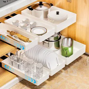 Hot Sale No-Punch Kitchen Pull-Out Shelves Under Sink Pullout Cabinet Sub Slide Kitchen Drawer Organizer Spice Rack