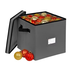 Hot Sale Christmas Ornament Storage Box Square Fabric Foldable Storage Bin with Dual Zipper Closure for Organizing