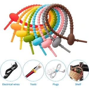 ONEQUAN Silicone Cable Twist Bread Reusable Fastening Rubber Wires Ties Management Cord Organizer for Car Home Office