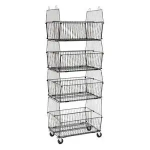 Heavy-Duty Iron Metal Grid Bin Shelves Supermarket Storage Mesh Basket Wire Rack Retail Store Fixtures Floor Stand Display Stand