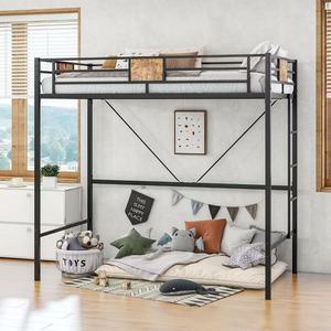 Modern Metal Loft Bed With Desk Space Saving Twin Loft Bed Heavy Duty Steel Frame Adult Bedroom Furniture Wholesale Factory