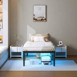 Small Apartment Hotel & School Use Portable Adjustable Foldable Steel Bed Frame With LED Lights And Under Bed Storage