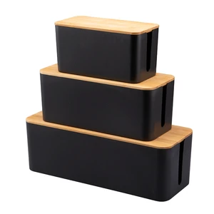 CHICON Safety Stylish Bamboo Cord Organizer Hides Power Cable Management Plastic Storage Box with Protector Cover