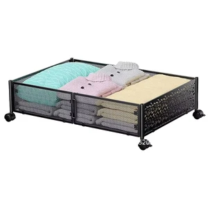 YINJIANG Foldable Metal Rectangle Bed Storage Container Under Bed Organizer for Shoes with Wheels