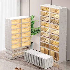 Practical Home Square Plastic Foldable Shoe Cabinet 35L Capacity Modern Design Injection PP Material SHENGHOO Brand ISO9001