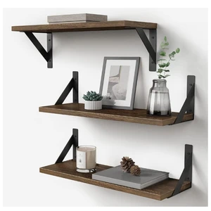 High Quality Bedroom Living Room Set of 3 Organizing Wooden Shelves Storage Rack Metal Wall Shelf for Wall