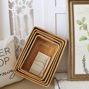 Household 4 Pcs Set Woven Rattan Storage Basket Cloth Bathroom Living Room Desktop Storage Basket Organizer