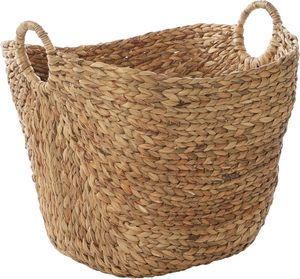 Large Arched-Handle Nature Rattan Wicker Basket Rattan Laundry Bin Nature Water Hyacinth Storage Basket