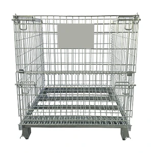 Heavy Duty Galvanized Collapsible Wire Mesh Container Foldable Stackable Storage For Warehouse Logistics