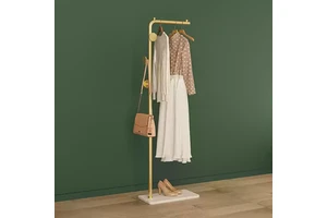 Low MOQ Modern Marble Base Clothes Racks Metal Coat Cap Storage Rack Golden Coat Rack Stand with Hooks for Living Room Bedroom