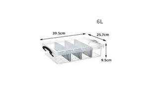 Plastic Storage Box with Divider Under Bed Container with Wheels Wardrobe Underwear Storage 6L