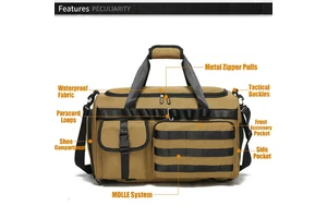 GAF 800D Unisex Tactical Oxford Camouflage Duffle Gym Bag Shoes Compartment Zipper Hasp Closure Waterproof 56-76L Capacity