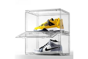 Foldable Custom Clear Shoe case Storage Box Sneaker Shoe Cases Black Display with Light Stackable Morden Plastic Acrylic Bins